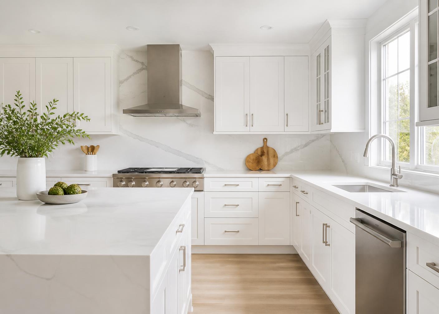 Spotless white kitchen after a deep clean in Minneapolis
