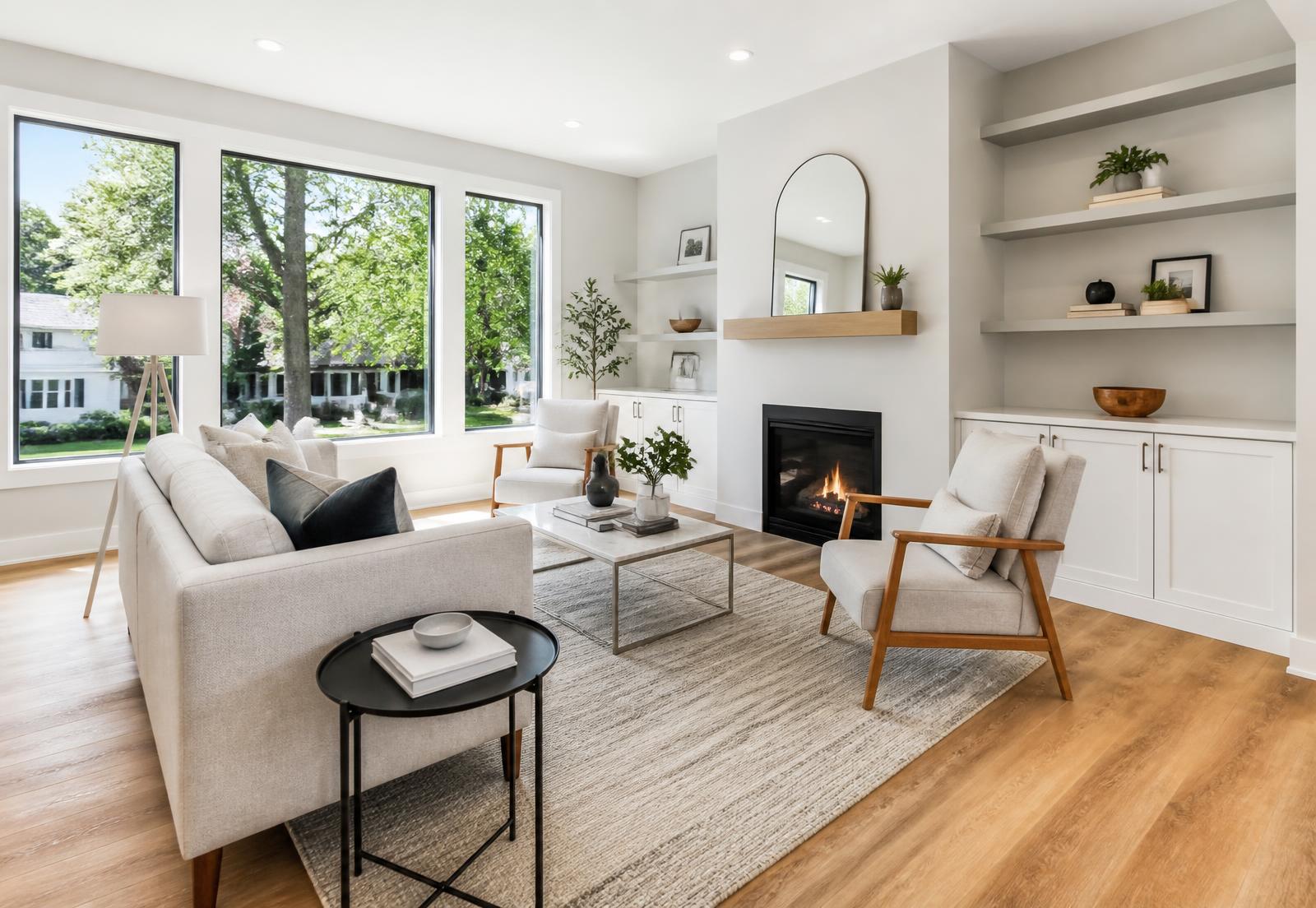 Bright, freshly cleaned Minneapolis living room with wood floors